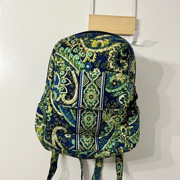 Vera Bradley Green and Blue Patterned Backpack Vera Bradley Bright Green Blue Brown Geometric laptop Nylon  main image 2